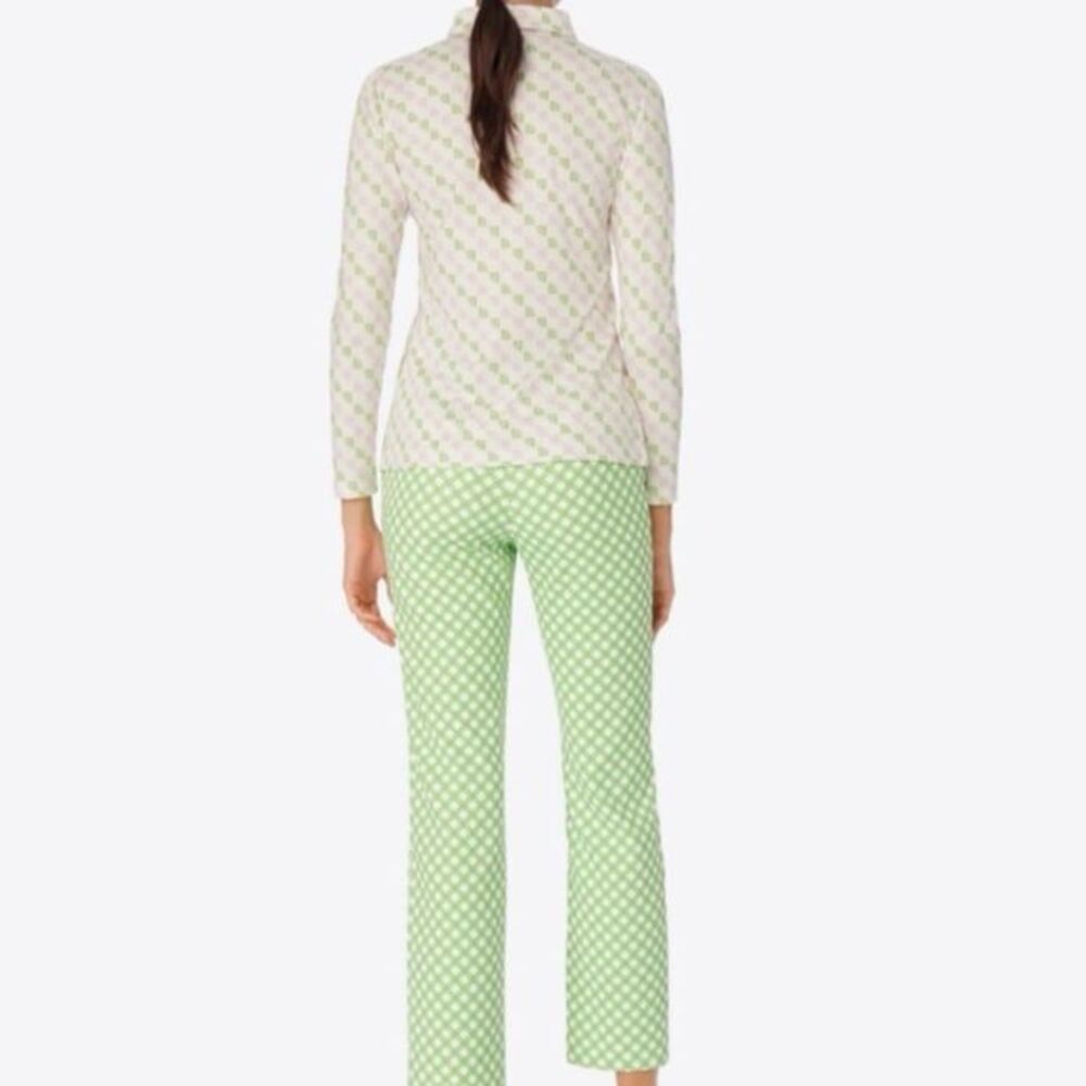 Tory Burch Sport Printed Tech Twill Golf Ankle Pants in Greenery Baseline Plaid - Picture 3 of 10